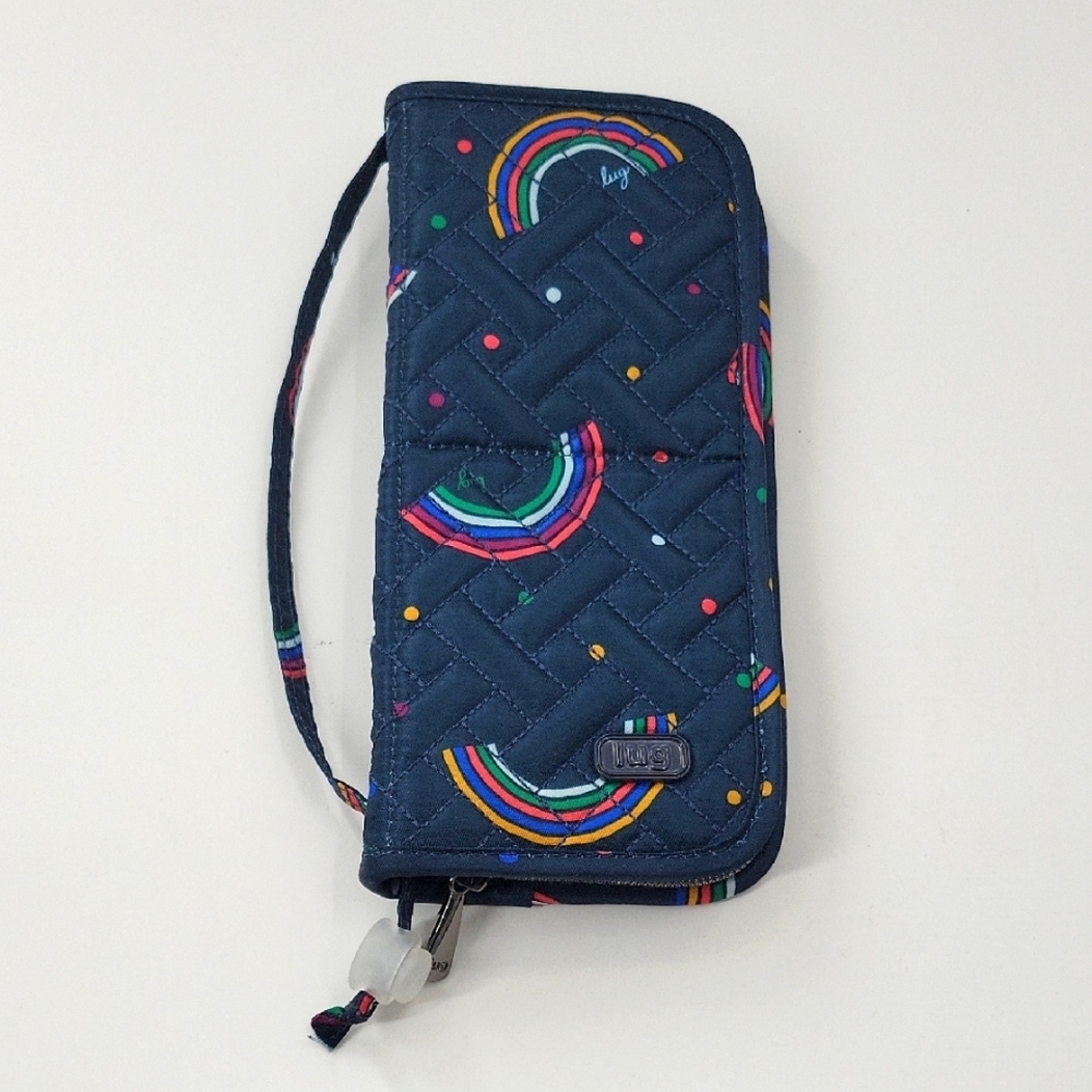Lug Navy Quilted Cosmetic Brush Holder/Wristlet with Rainbow Accents NWOT